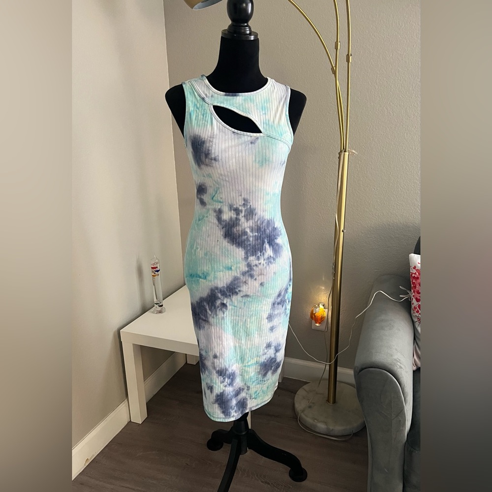 Derek Heart Women’s Sleeveless Crew Neck Ribbed Knit Tie Dye Bodycon Dress Sz M